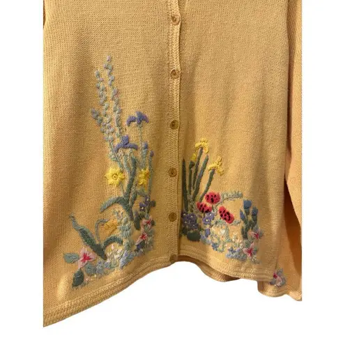 Orvis Vintage Cottagecore floral embroidered lemon cardigan sz L