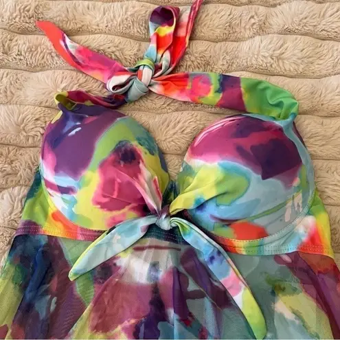 NWT Holipick Y2K Fairycore Babydoll Bikini Swimsuit Sheer Halter Dress Sz Small Green