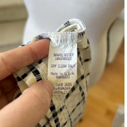 Y2K Vintage White Black Plaid Shiny Sparkle Neck Tie Sleeveless High Neck Blouse