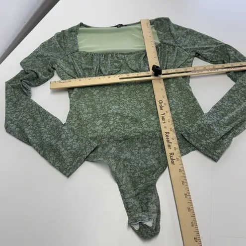 Lulus Bodysuit Womens Medium Green Major Aesthetic Sage Green Ditsy Floral Mesh