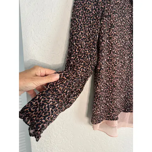 Rebecca Taylor Brown Silk Blouse Long Sleeve Ditsy Floral Forest Office Fall