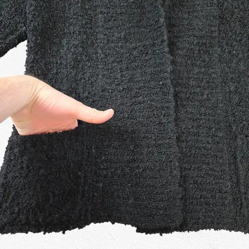 1980s Black Boucle Knit Shawl Cardigan Minimalist Wool Blend Jacket Size Small