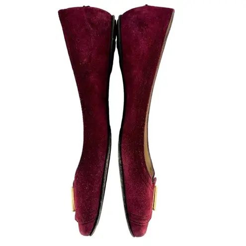 Jimmy Choo Maroon Red Suede Square Toe Logo Buckle Flats Size 39.5 / US 9.5