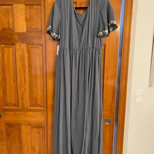 NWT Jodiel Embroidered Floral Wrap Top High Low Blue Dress Women’s L Size L