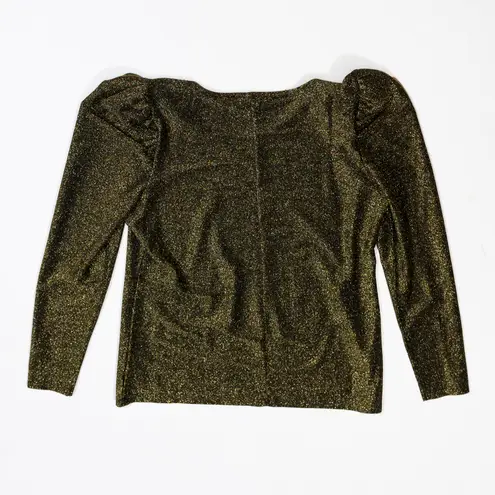 Eloquii Gold Metallic Sparkle Puff Long Sleeve Stretch Scoop Neck Blouse Shirt