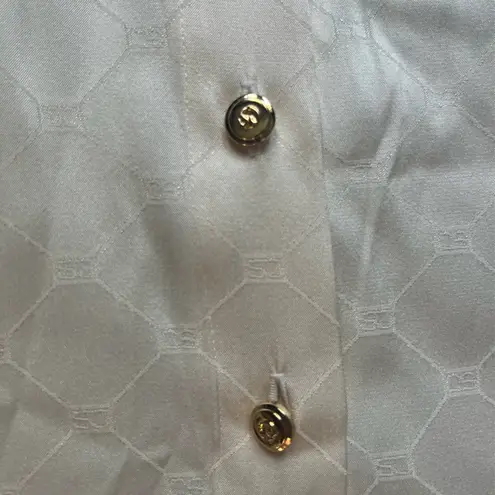 St. John Collection Cream Gold Long Sleeve Silk Button Down SJ Print Top Size 2