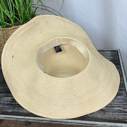 David & Young Tan & Blue Paper Wide Brim Woven Straw Sun Summer Hat OS