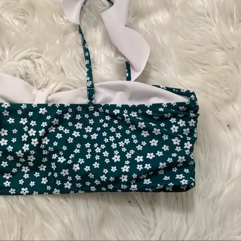 Bikini Top Dark Green White Floral Ruffle Size 4X