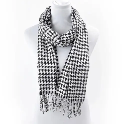 Houndstooth Black White Soft Knit Scarf New Alabama Skinny Long Fringe Unisex