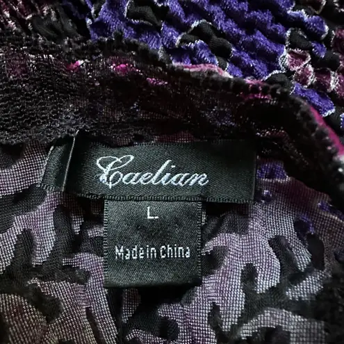 Burnout Velvet Crinkly Open Cardigan Sweater Dark Goth Purple Fall Winter Large