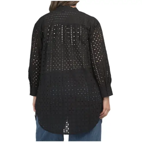 ADIVA | Black Lace Eyelet Shirt Tunic Collar Coverup Plus | Size 1X