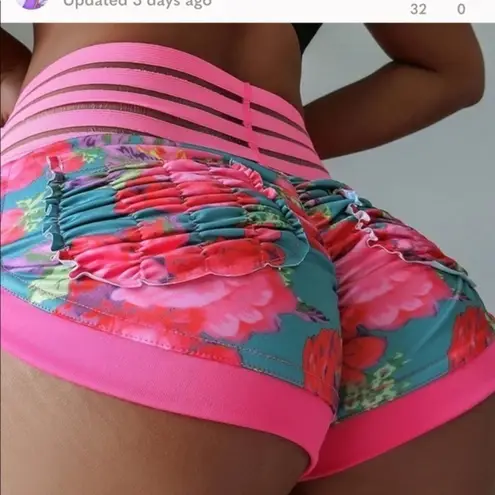 Butt Lift Cheeky Scrunch Bum PINK FLORAL Mesh Detail & Pocketed VIRAL RARE Short Size undefined