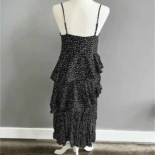 Mystree Class With Sass Tiered Midi Dress Black and White Polka Dot Sundress