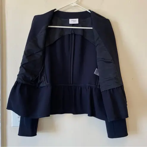Akris Punto Peplum Full Zip Jacket Business Casual Dark Navy Blue Sz 10