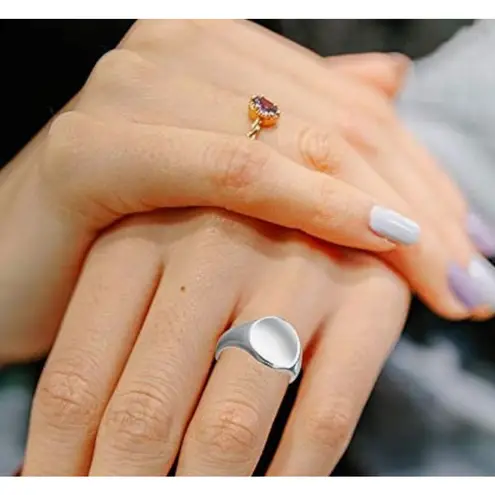 Boutique Chunky Solid Unisex 14k White Gold Plated Sterling Signet Ring, Adjustable