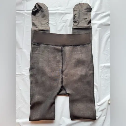 Thick Spandex Black Nude Insulated Fleece Leggings with Feet L