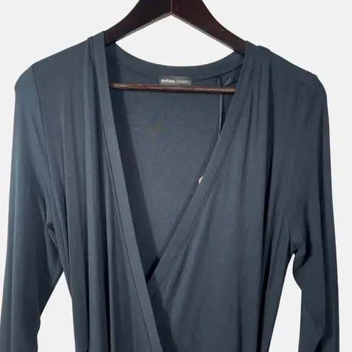 prAna Foundation Long Sleeve Wrap Dress Black Tencel Modal Jersey Maxi NWT Small