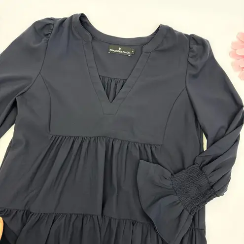 Pomander Place X Tuckernuck Navy Blue Crepe Kenzo Dress Tiered Ruffle Coastal Size M