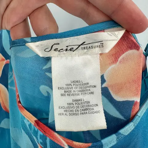 secret treasures Blue Floral Adjustable Strap Slip Dress Size Large FLAWED
