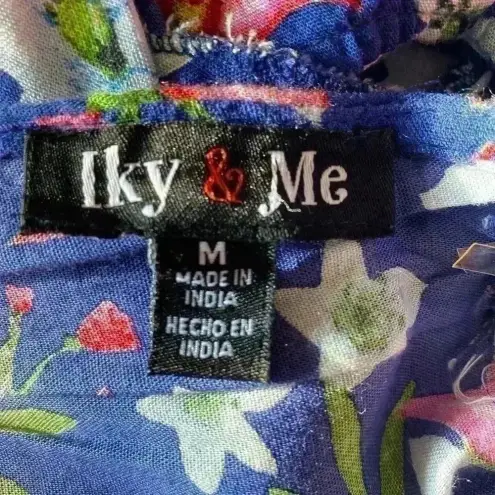 IKY ME Navy Floral Faux Wrap‎ Crop Top Size M Blue Size M