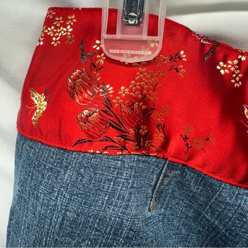 I.N.C Y2K Bootcut Jeans Red Satin Embroidered Oriental Waistband 8 No Stretch Blue