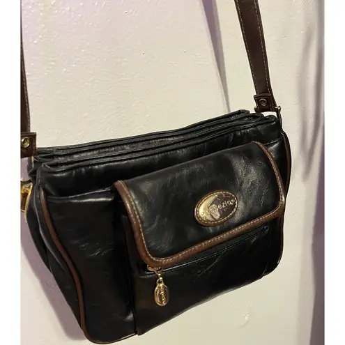 Capezio Vintage 80s Black & Brown Leather Satchel Multi-Compartment Shoulder Bag