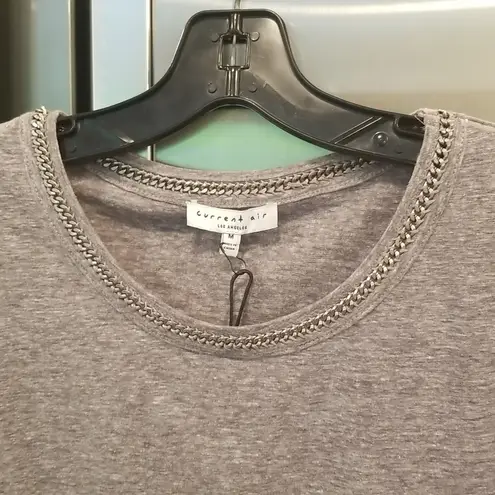 Current Air ππ Cap Sleeve Silver Chain Collar Detail Tee ~ Gray Medium M NWT