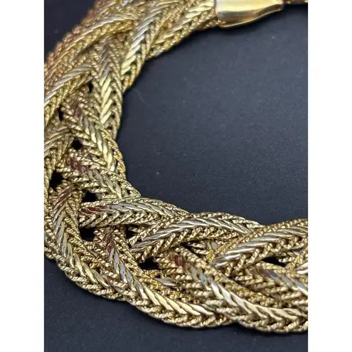 Pretty Gold Tone Braided Chain Bracelet 8" Statement Piece
