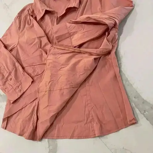 Apostrophe Stretch 1/4 Button Blouse 3/4 Sleeve Shirt Orange/Pink Womens XL Work
