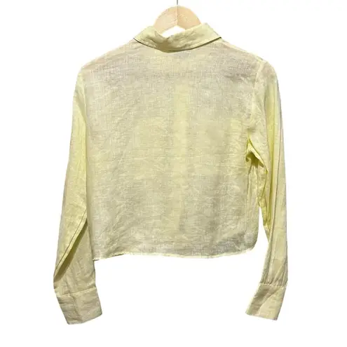 Magaschoni Women Linen Button Top Yellow S Tie Front Preppy Coastal Beach Travel