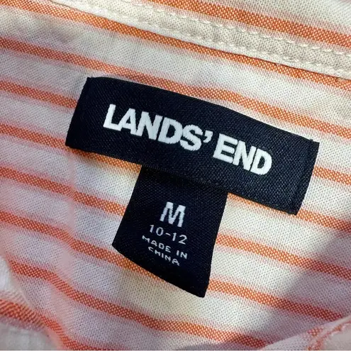Lands’End Women’s Butto Down Shirt Top Stripes Classic Longsleeve White Orange M Size M