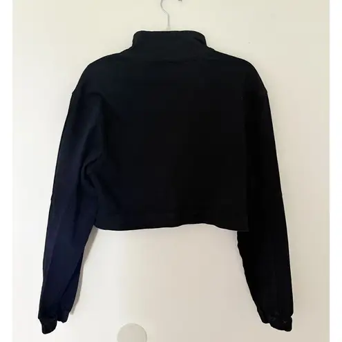8th of LA Black Denim Cropped Pullover Jacket Quarter Zip Elastic Cuff Sz L Size L
