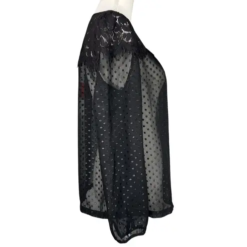 Elle Sheer Lace Black Long Sleeve Blouse Women’s Size Small Polka dot