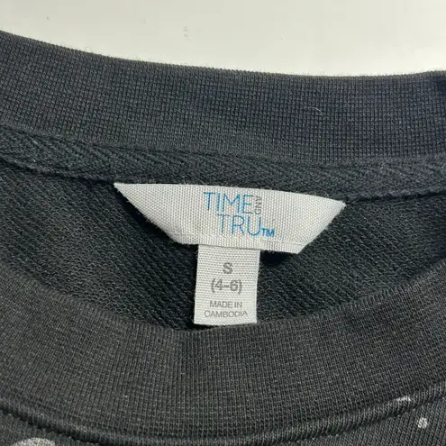 Time and Tru Women's Silver Splashed Black Crew Neck Sweatshirt S Small