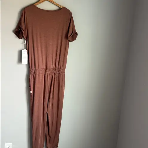 Vuori NEW All Day Short Sleeve Jogger Jumpsuit Terracotta Brown Small