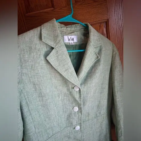 Le Suit Linen Blazer Green Womens Sz 12 Jacket