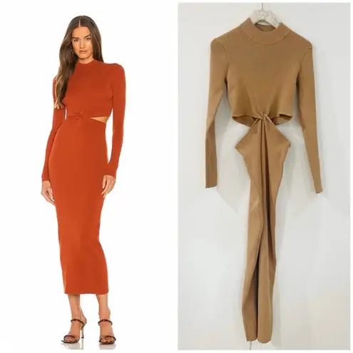 Torn By Ronny Kobo knit cut out midi bodycon midi dress in TAN
