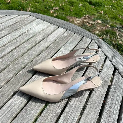 Miu Miu Nude Kitten-Heel Slingback Pumps by  size 36 1/2  nude silver 6