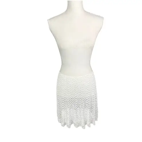 White boho Mini Skirt crochet coquette summer coverup swimwear coastal cowgirl Size M