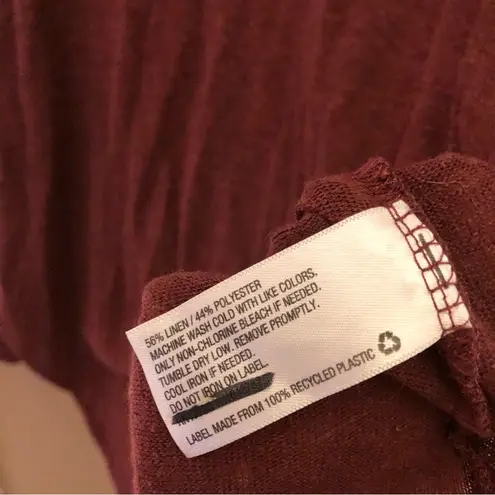 Mossimo V Neck Linen long Sleeve Shirt Burgundy Maroon Red Small
