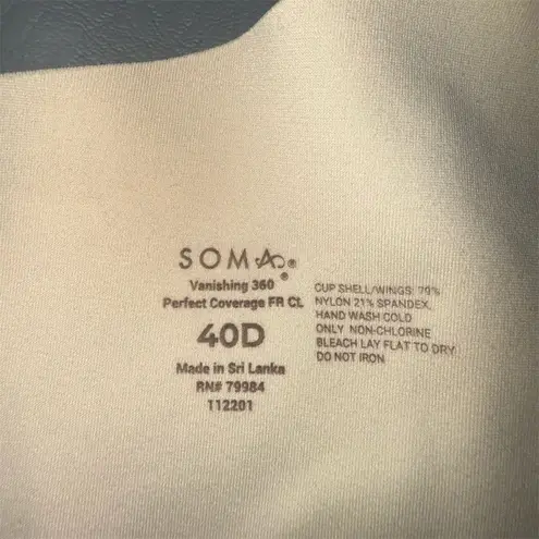 Soma Women's Vanishing 360 Perfect Coverage Bra 40D Beige Underwire