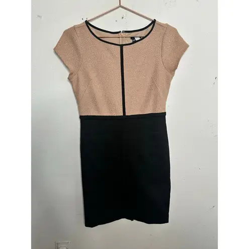 Ann Taylor  Black Tan Two Toned Cap Sleeves Pencil Style Skirt Dress size 2P