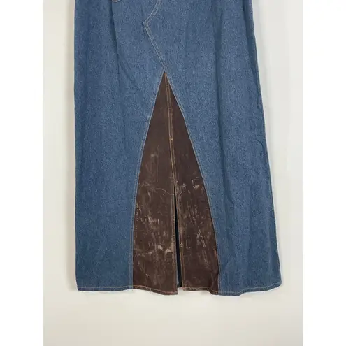 Forenza Vintage Blue Brown Maxi Denim Faux Suede Skirt Size 6 NEW