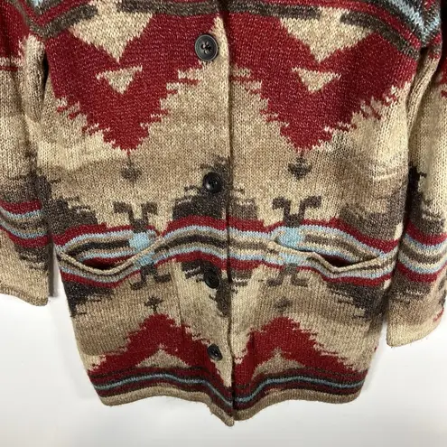 J Jill Sweater Southwestern Aztec Wool Cardigan Women Duster Boho Women’s Small Red