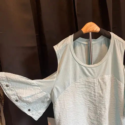 Whisper & Glow Women Cold Shoulder Ruffle Sleeve Baby Blue Top Medium
