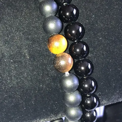 Black Shungite Tigers Eye Black Onyx Beaded Boho Bracelets