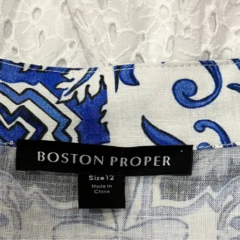 Boston Proper Positano Tiles Print Eyelet Inset Tiered Dress Sz 12