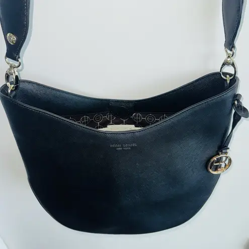 Henri Bendel CLASSY West 57th Hobo Crossbody Bag Handbag Black Epi Leather 14"