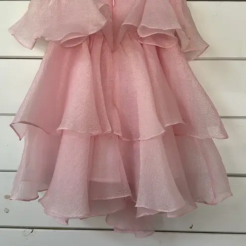 Khan Pink Strapless Tiered Organza Babydoll Mini Dress Medium