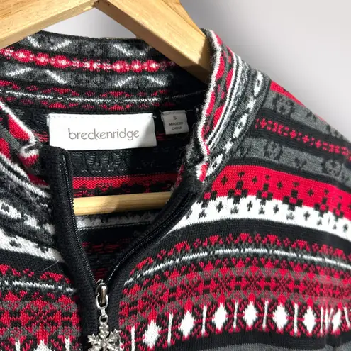 Breckenridge Full Zip 100% Cotton Red Black Cardigan Sweater Women's Size Small